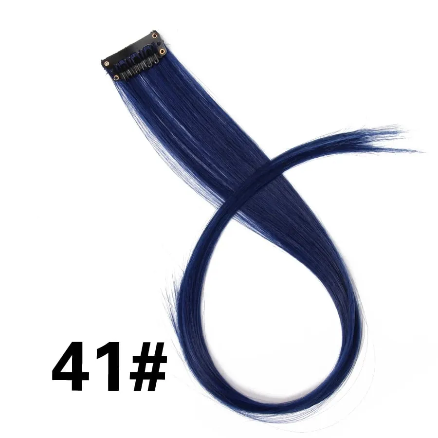 Extensiones de cabello de color liso con Clip para resaltar el cabello de arcoíris, rosa, azul, morado, sintético, con Clips para mujeres y niñas — image 47