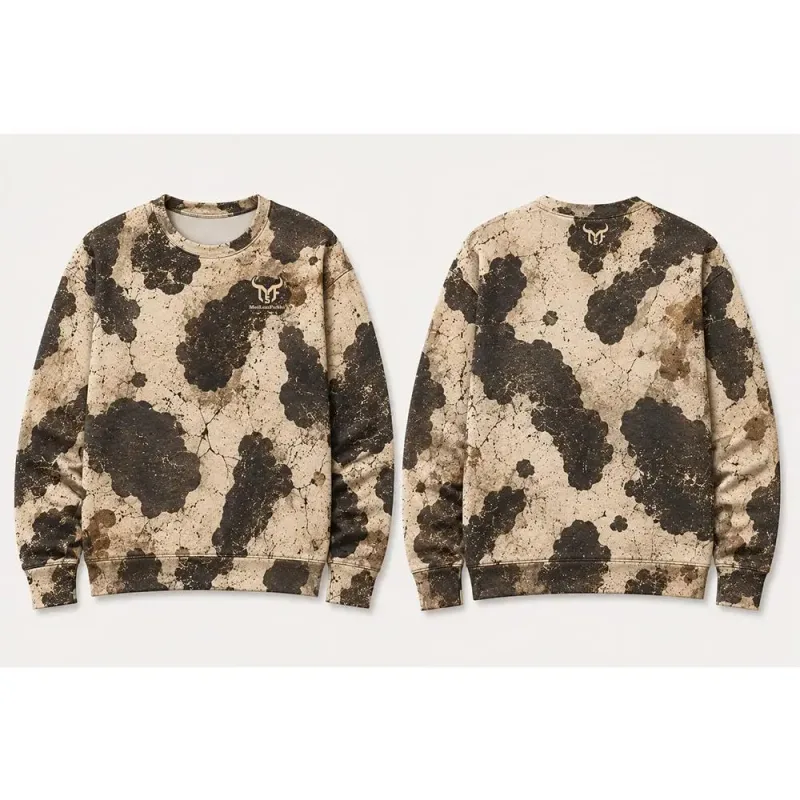 Western-inspired Fossil-print Cow Pattern Sweatshirt Men Vintage All Over Print Pullover Streetwear Unisex Casual Long-sleeved