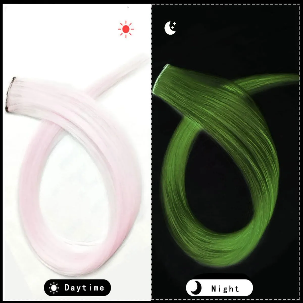 Extensiones de cabello que brillan en la oscuridad, 20 pulgadas, Clip, postizos de colores luminosos, pinzas para el cabello de arcoíris, peluca sintética recta