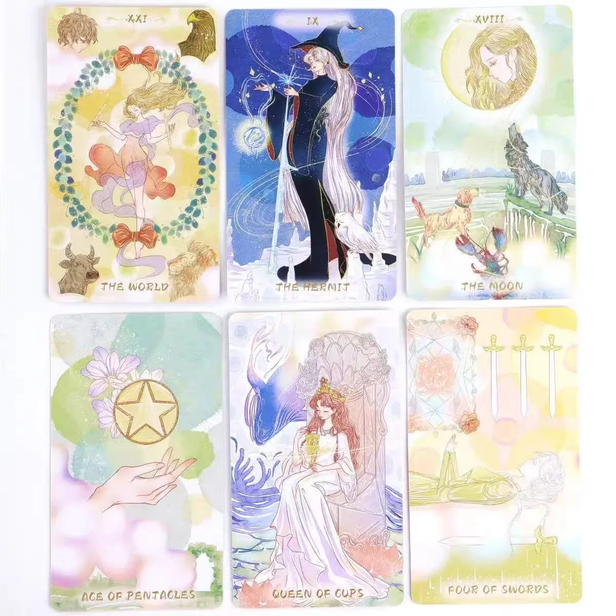 Serenity Tarot Deck 80 Cards Romantic Watercolor Anime Tarot Cards English Version Pastel Floral Fairy Divination Cards — image 4