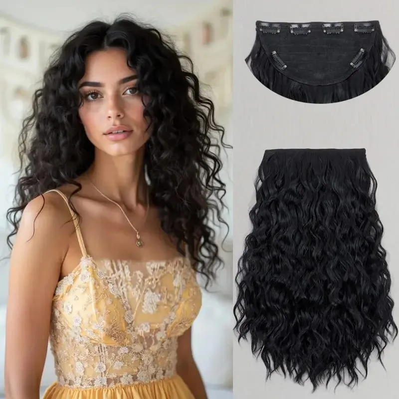 18Inch Synthetic One Piece 6 Clips Short Wavy Curly Clip-In Hair Extension Invisible Fulffy Black Brown Hairpiece for Women — image 2