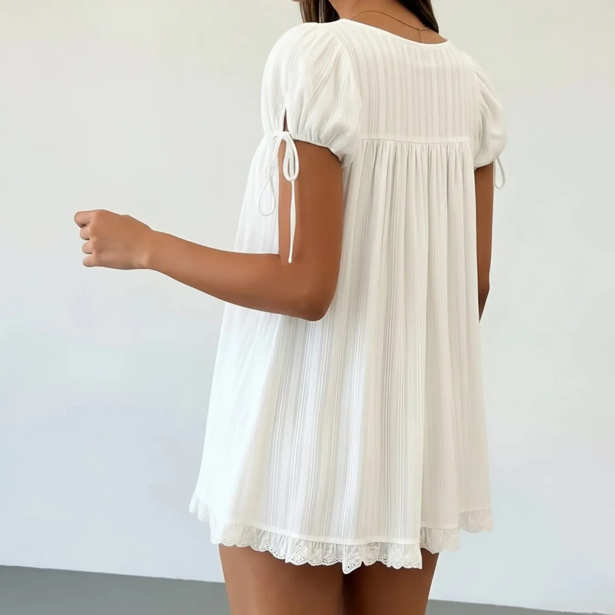 Lamuusaa y2k Coquette Đầm Mùa Hè Nữ Cổ Vuông Tay Ngắn Chữ A Mini Xù Lông Váy để Mua Sắm Hàng Ngày Văn Phòng Du Lịch