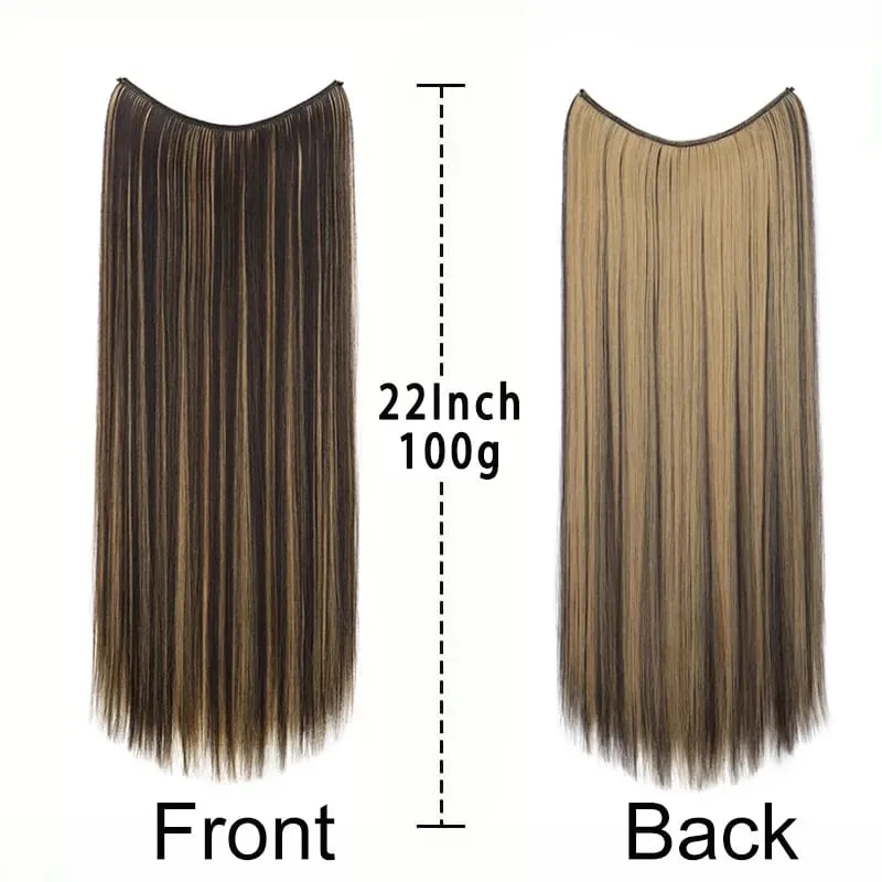 22Inch Synthetic Long Straight Fish Line Hair Extension Invisible Wire Halo Hairpiece Heat Resistant Fiber Hair for Women — image 3