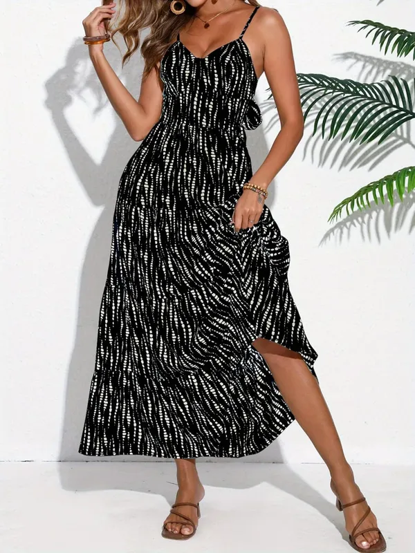 Women's Bohemian-Style Spaghetti Strap Wrap Dress with Lace-Up Back – Long Dress for Vacations and Getaways — image 8