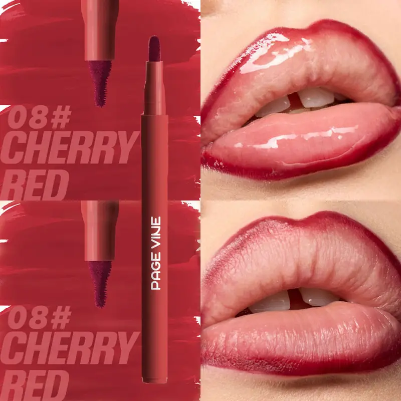 กำมะหยี่สีน้ำตาล Lip Liner ดินสอ Nude Matte Waterproof Non-stick Cup Cherry Red Lip Liner Lip Contour ปากกาลิปสติกแต่งหน้าสำหรับผู้หญิง