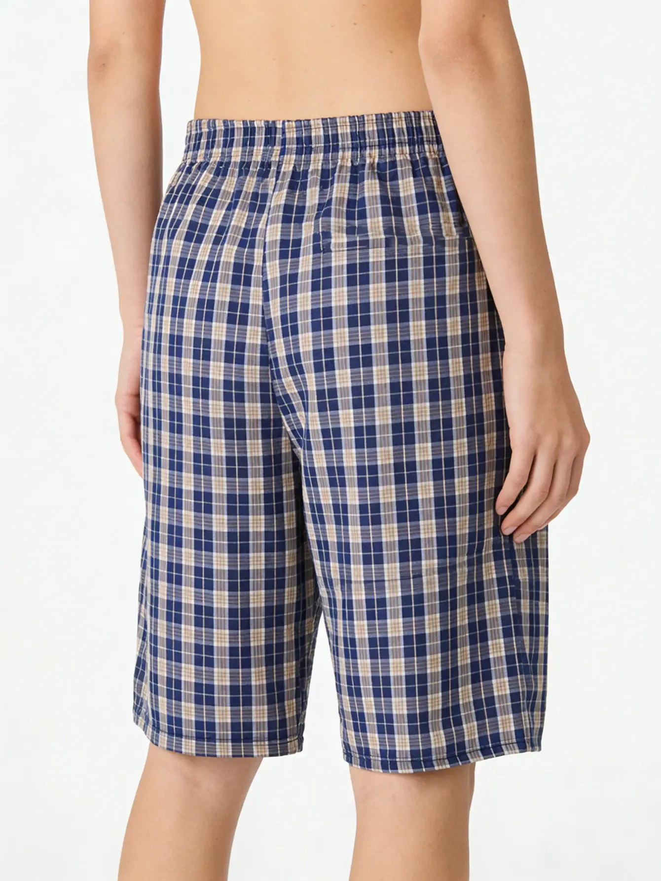 Pantaloni ad angolo piatto da spiaggia lunga da uomo Cintura elastica a quadretti casual Comodo pantalone da boxe per giovani casual per la casa da uomo