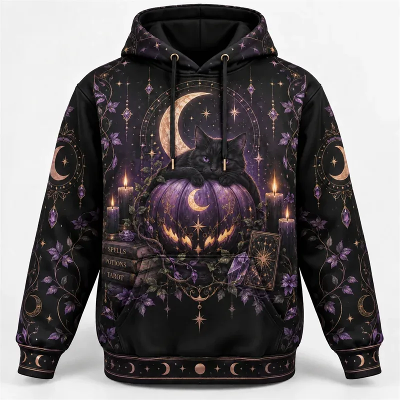 Halloween Hoodie 3D All Over Print Polyester Sweatshirt Gothic Ghost Pumpkin Bat Witch Skull Horror Streetwear Pullover Unisex