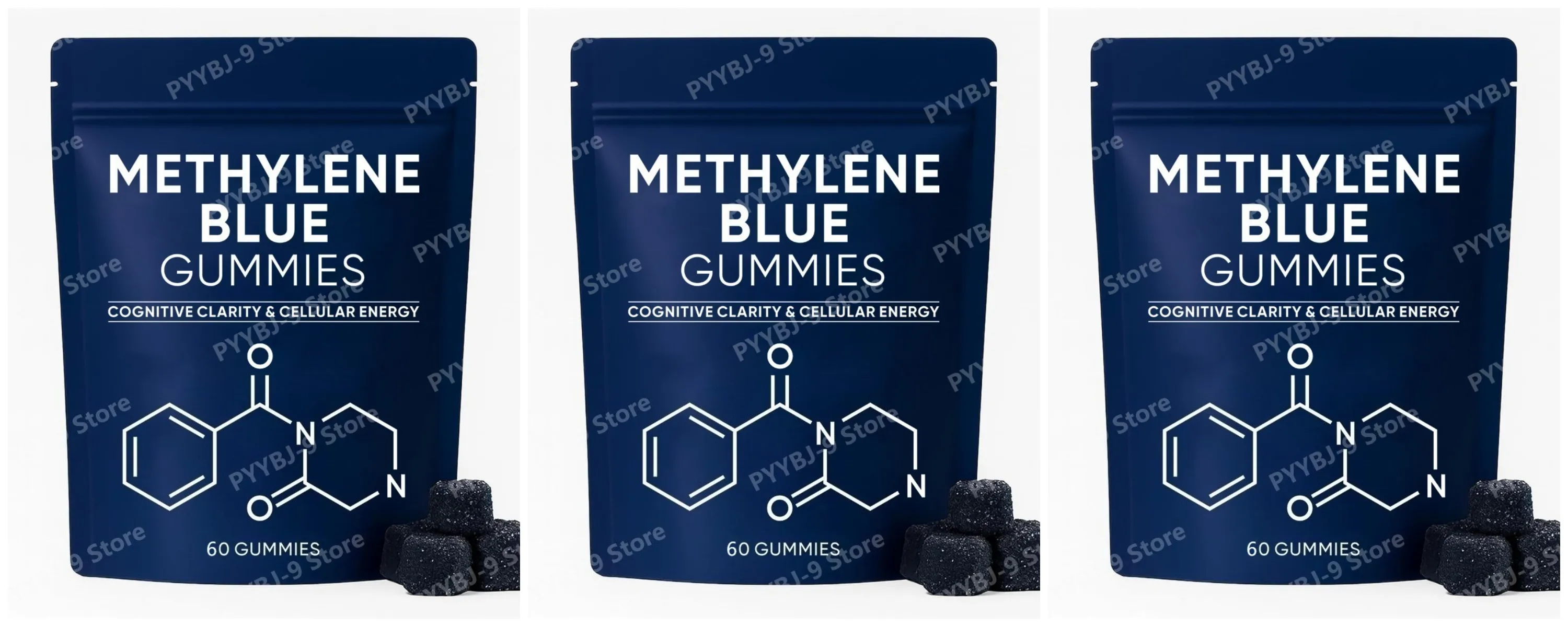 Methylene Blue Gummies Supplement 30/60pcs Focus Energy Support Vegan Non-GMO Gluten-Free Daily Nutrition Chews for Adults
