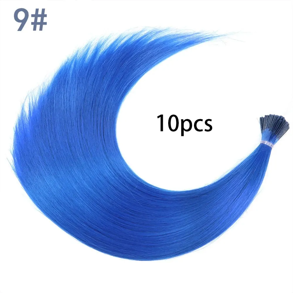 Synthetic Colored I-Tip Stick Hair Extensions Straight Hair 16 Inch For Women High Temperature 10 Strands/Pack Colors