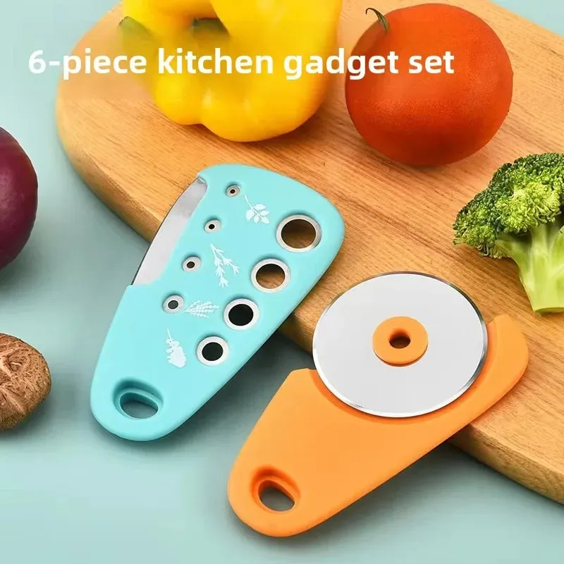 Kitchen gadget set of 6-piece pizza knife vanilla cutter bottler shredder garlic grinder set — image 3