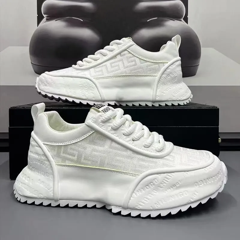 All Black Chunky Dad Sneakers Breathable Mesh And Leather Blend Platform Shoes Non Slip Casual Athletic Shoes For Streetwear