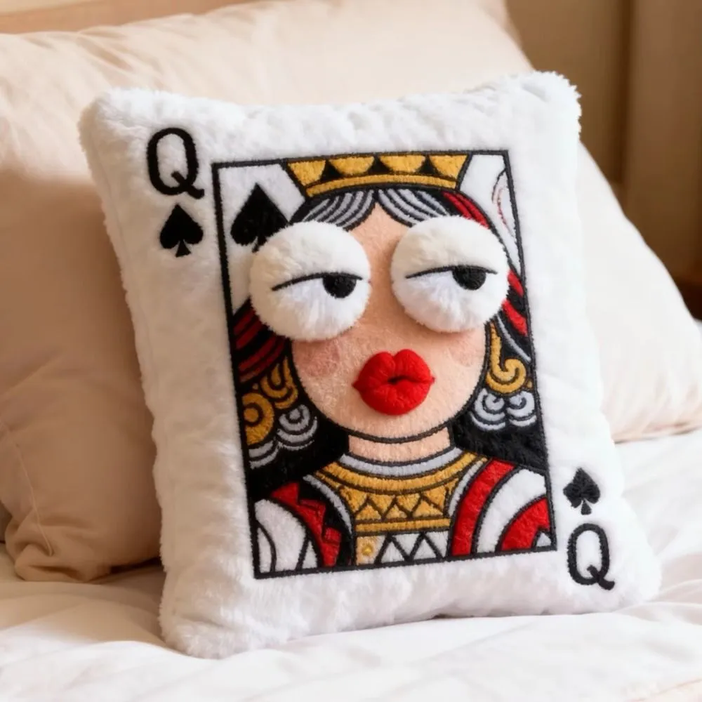 Patchwork Style Poker Card Cushion 3D Big Eyes Card Game Theme Plush Cushion High-Value Design Patchwork Pillow Gift Giving — image 5