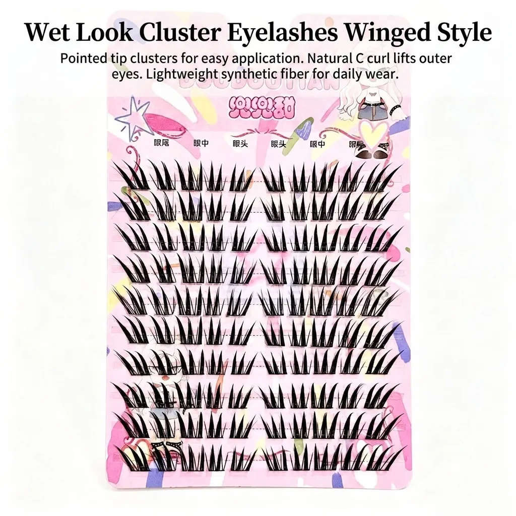 3/10rows Wet Look False Eyelashes Daily Makeup Cluster Winged Style Lash Extensions Natural C Curl Synthetic Fiber Eye Makeup — image 7