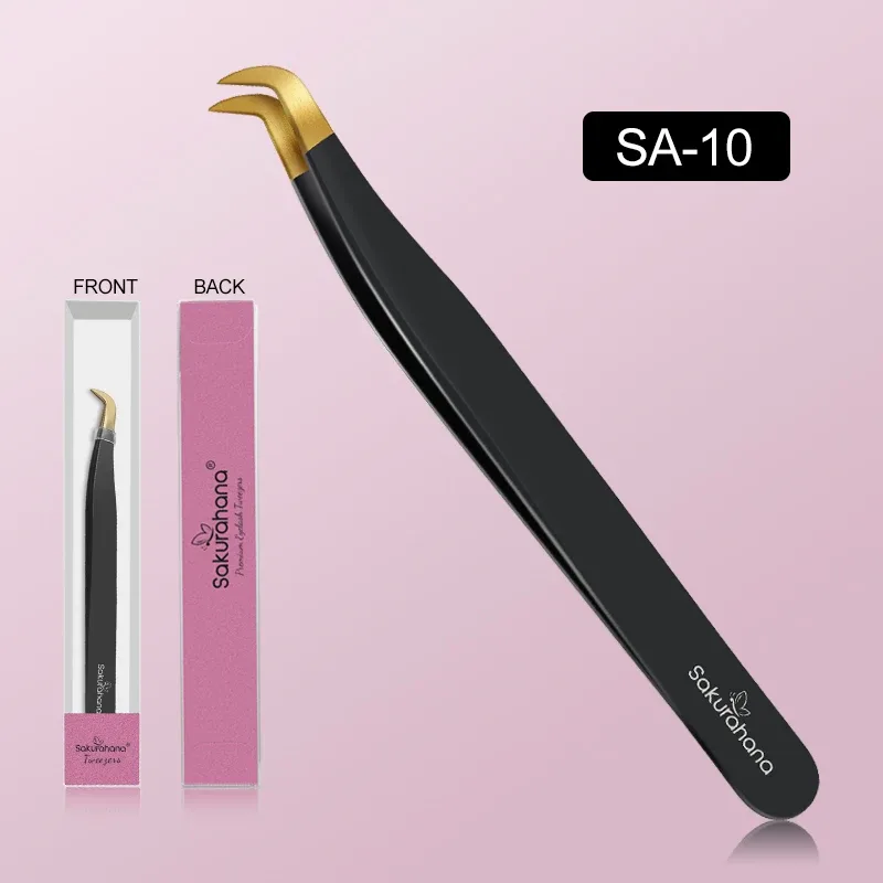 High-end Eyelash Tweezers Black Fiber Tip For Lash Extensions Mega Volume Mink Lashes Tool Straight Head Curved Tip