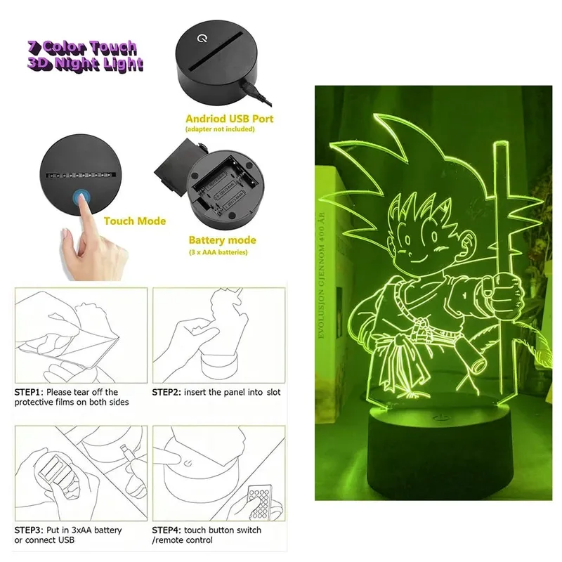 Dragon Ball Z Anime Figures Goku Vegeta Gohan Broly 3D Lamp PVC Action Figures Toys for Children Trunks Buu Super Saiyan Gifts — image 19