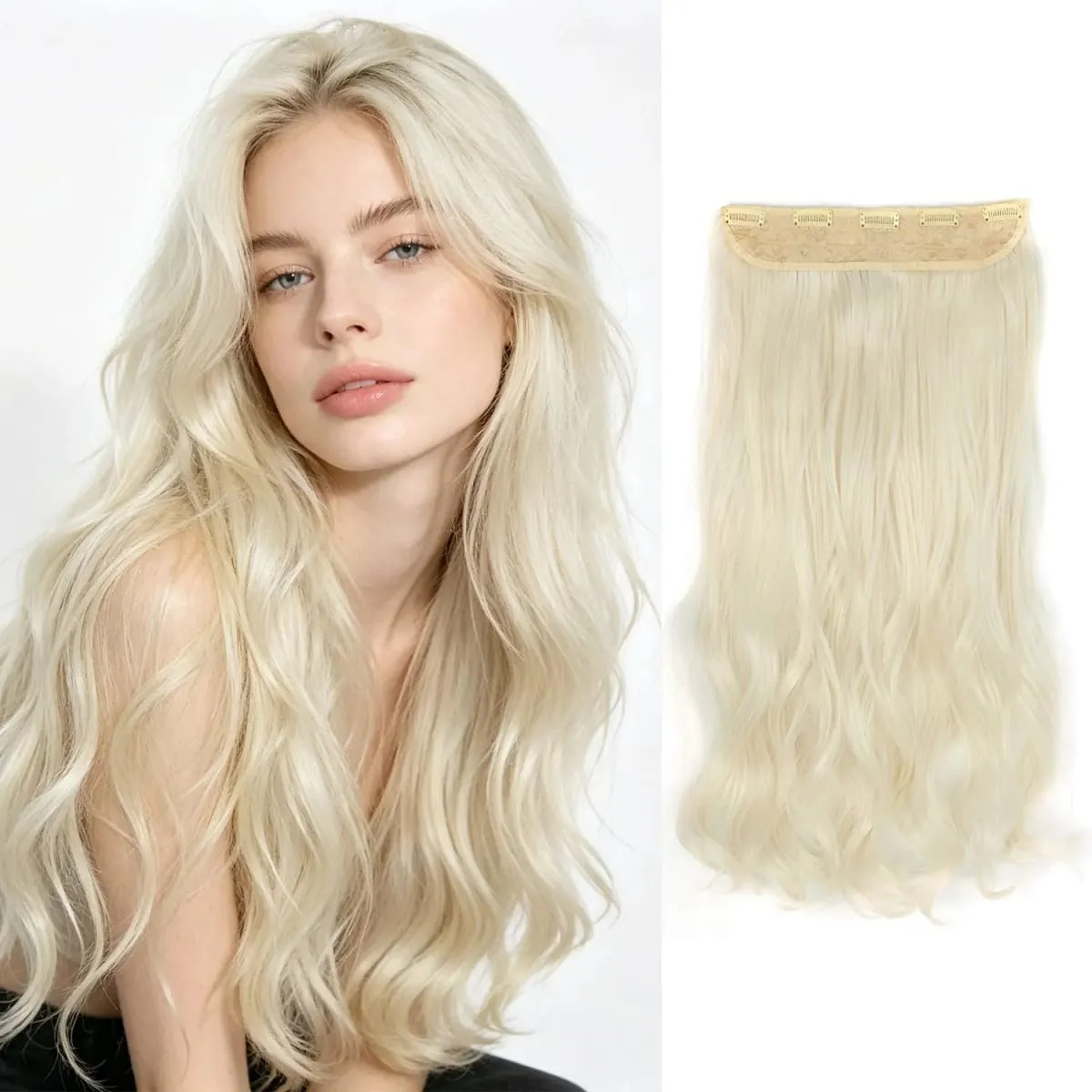 Kẹp tổng hợp trong phần mở rộng tóc 5 kẹp trong một mảnh sợi tóc lượn sóng nhiệt độ cao dành cho phụ nữ hàng ngày trong kỳ nghỉ tiệc tùng — image 17