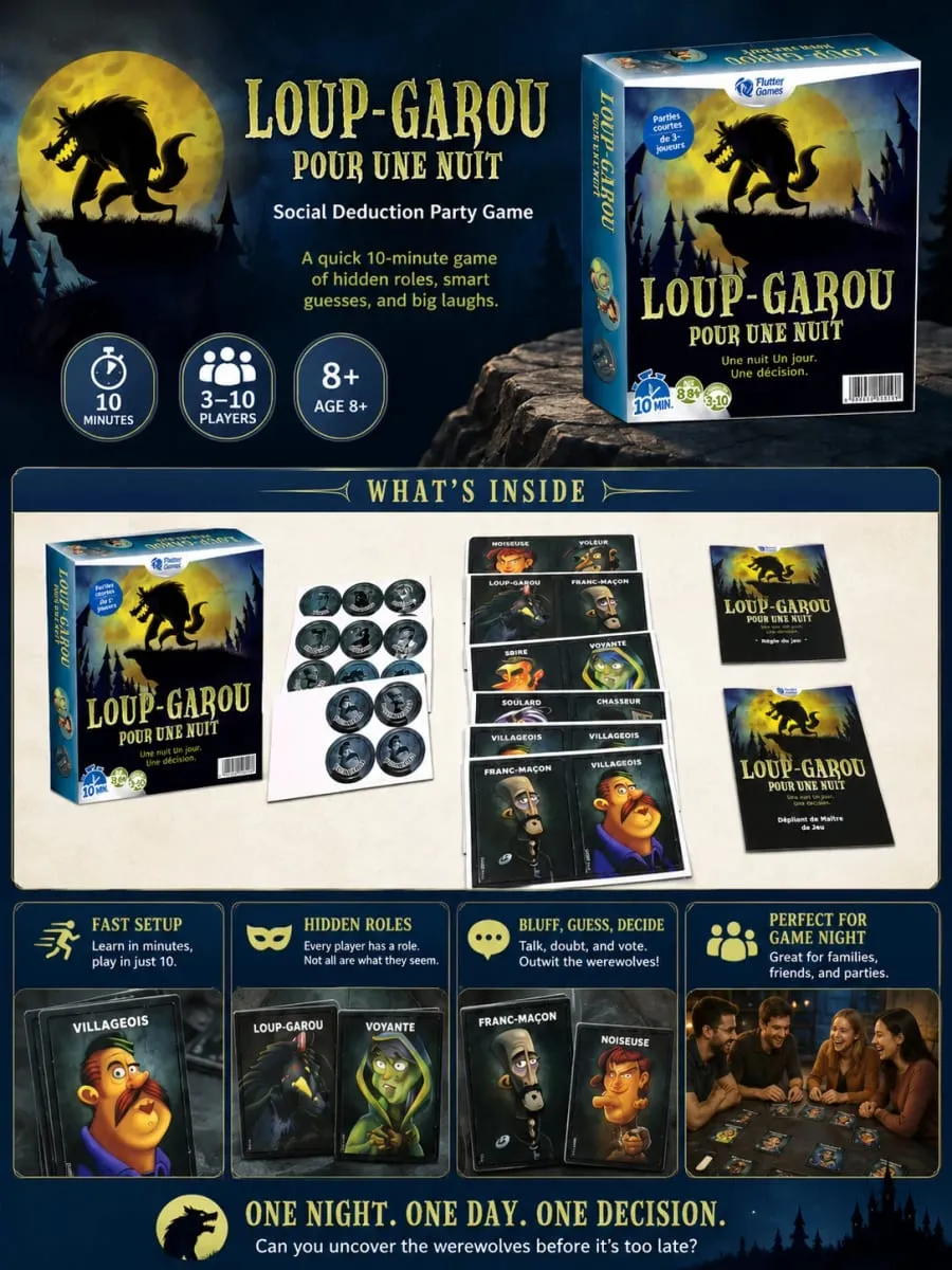French Language Werewolf Party Card Game Social Deduction Board Game Classic Strategy Role Play Game for Family Friends
