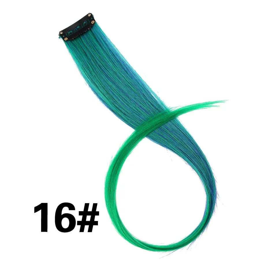 Extensiones de cabello de color liso con Clip para resaltar el cabello de arcoíris, rosa, azul, morado, sintético, con Clips para mujeres y niñas — image 22