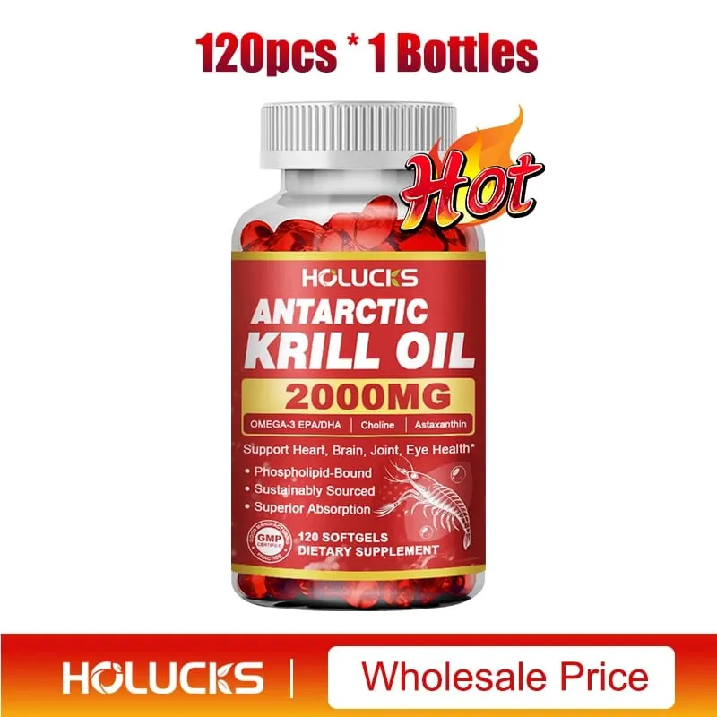 Antarctic Krill Oil Capsules 2000 mg Supplement with Astaxanthin Omega-3 EPA DHA Support Brain Joint Skin Heart Health