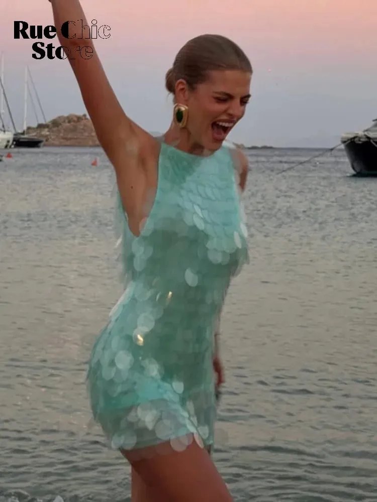 Sexy Sequin Backless Sleeveless Dress Women Chic High Waist Bodycon Sling Mini Dresses 2026 Lady Beach Vacation Party Club Wear — image 2