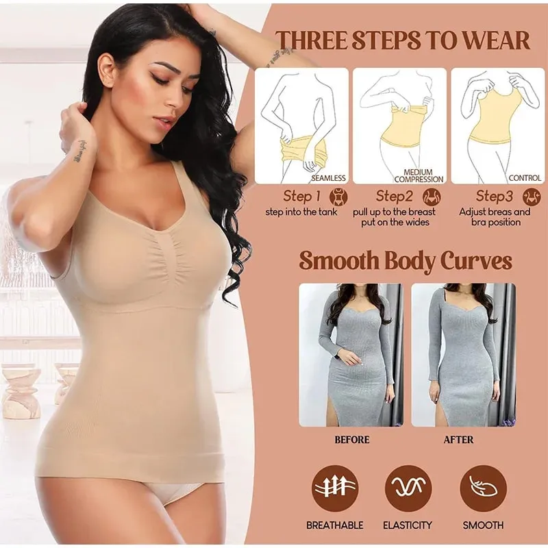 Women Tummy Control Shapewear Classic 2-IN-1 With Padded Bra High Elastic Vest Body Shaper Up Lift Corset Cami Tank Tops 3Colors — image 10
