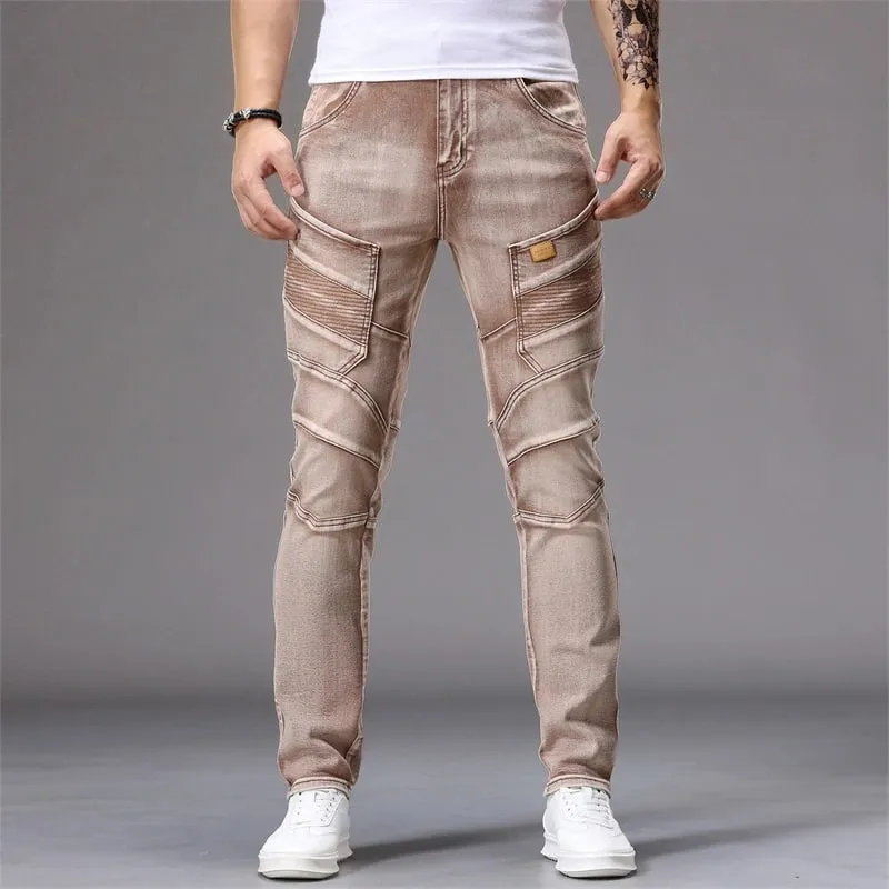 Men's Patchwork Skinny Ripped Jeans Fashion Trousers Elastic Slim Hole Biker Denim Pants Hip-hop Rock American Streetwear — image 2