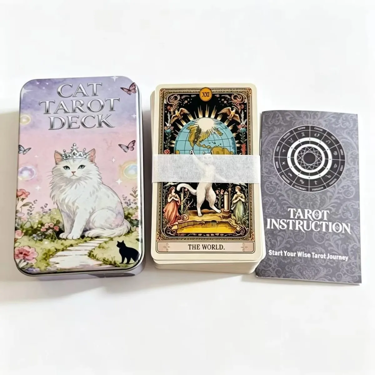 Cat Tarot Deck in Metal Box 12*7cm Cute Kitten Tarot Cards with Paper Guidebook with Paper Guidebook for Cat Lovers Board Games — image 1