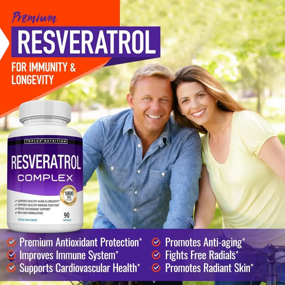Resveratrol Complex 1800mg Capsules Antioxidant Complex Trans Resveratrol Supplement for Men Women | Non-GMO Gluten Free