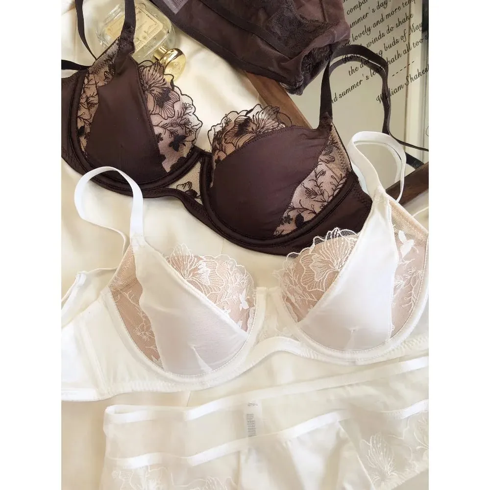 Fransk Retro Color Block Blonde BH Sæt Blød bøjle Minimizer Tynd Cup Lift Support Lingeri Sæt Dame Størrelse 34-40ABC