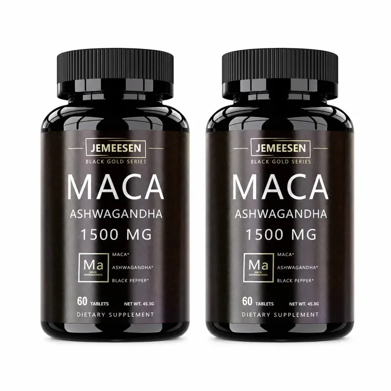 Capsules de poudre de racine de Maca biologique, 1500 mg, contenant de l'extrait de racine de Maca, suppléments de poivre noir Ashwagandha pour hommes