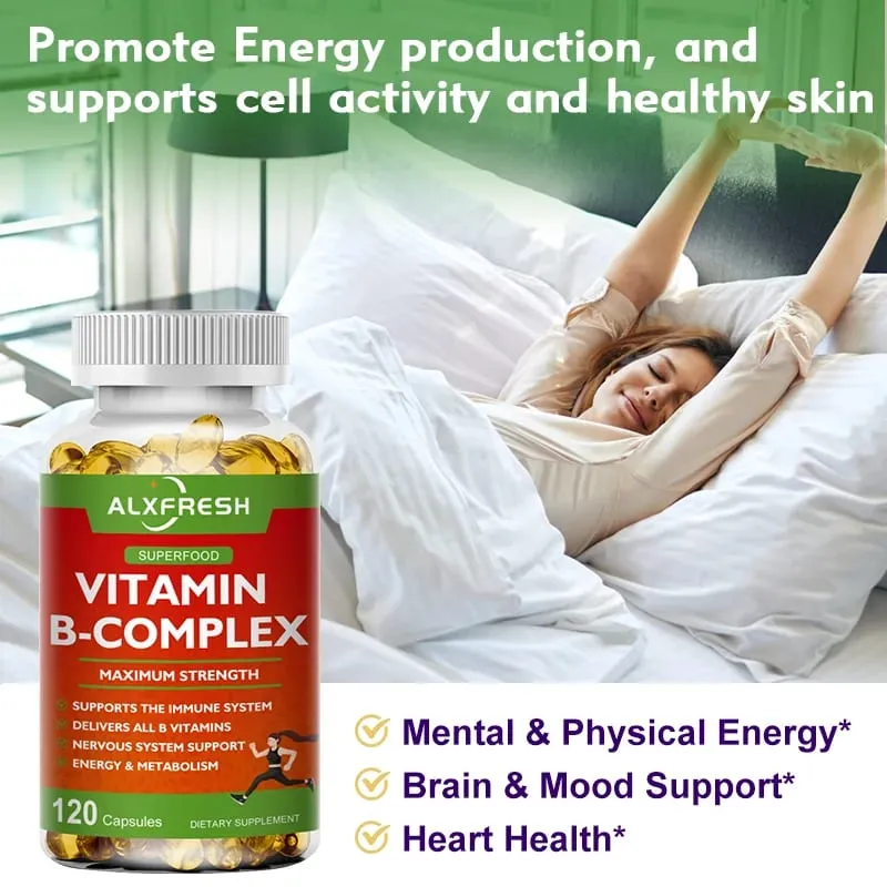 B-Komplex-Vitaminpräparate (B12 B1 B2 B3 B5 B6 B9 Folsäure und Biotin) zur Linderung von Stress, Stimmung und Unterstützung des Immunsystems