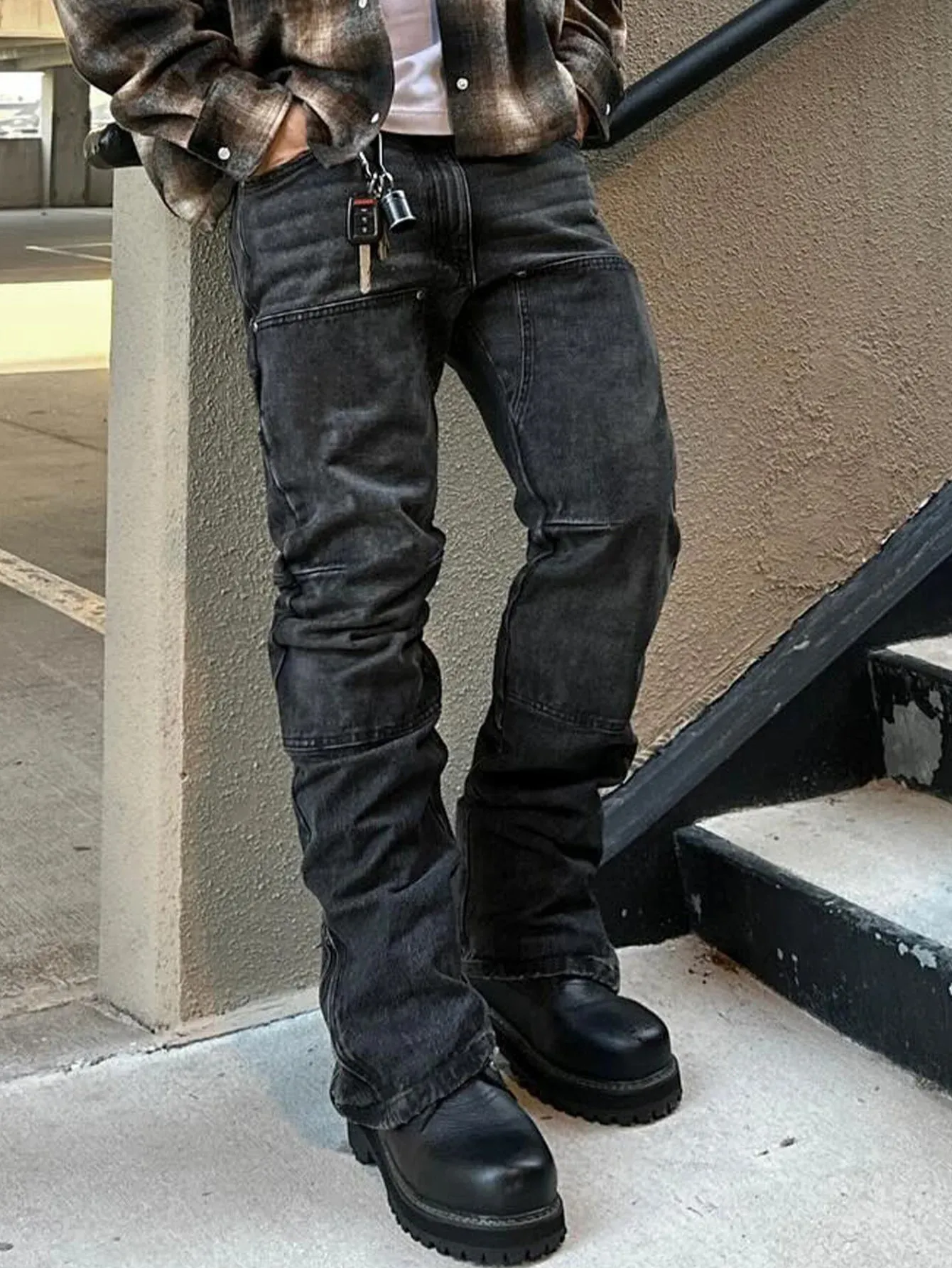 Bootcut Jeans Denim Pant Men Vintage Washed Distressed Mid Waist Slim Fit Trousers Y2k Streetwear Work Casual Splice Summer 2026