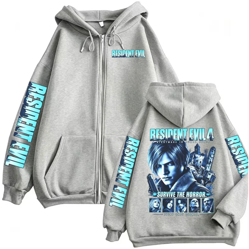 Resident Evil Requiem Zip Up Hoodies Leon Kennedy Horror Game Zipper Hoodie Men's Women Harajuku Classic Jacket Sweatshirt Coats