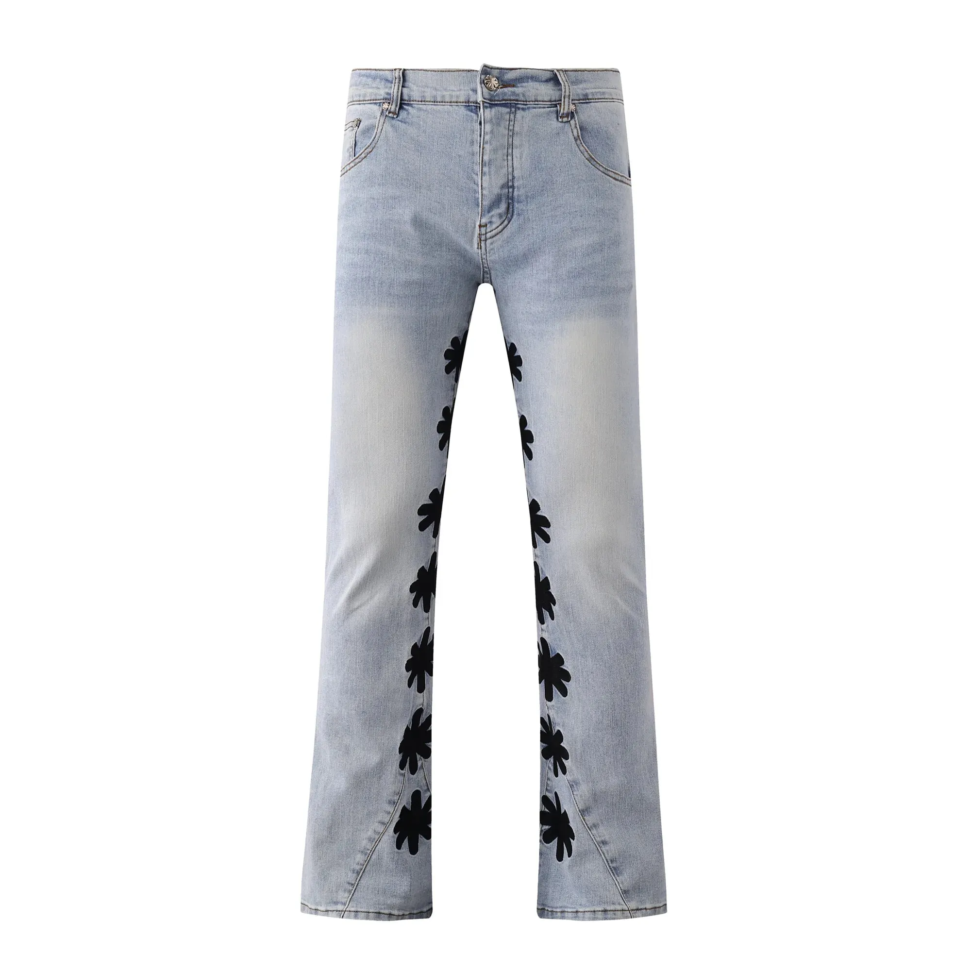 Men's Embroidered Floral Flare Jeans – Vintage Washed Distressed Y2K Hip Hop Streetwear Denim Pants — image 8