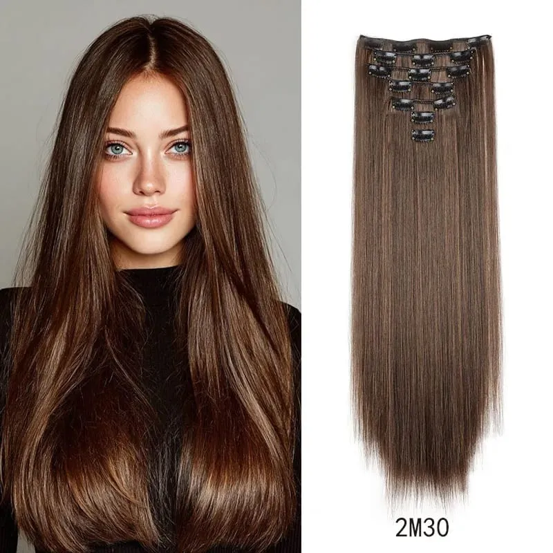 Synthetic 24inch Clips in Hair Extensions Long Straight Hairstyle Blonde Black Hairpieces Heat Resistant False Hair Daily Use