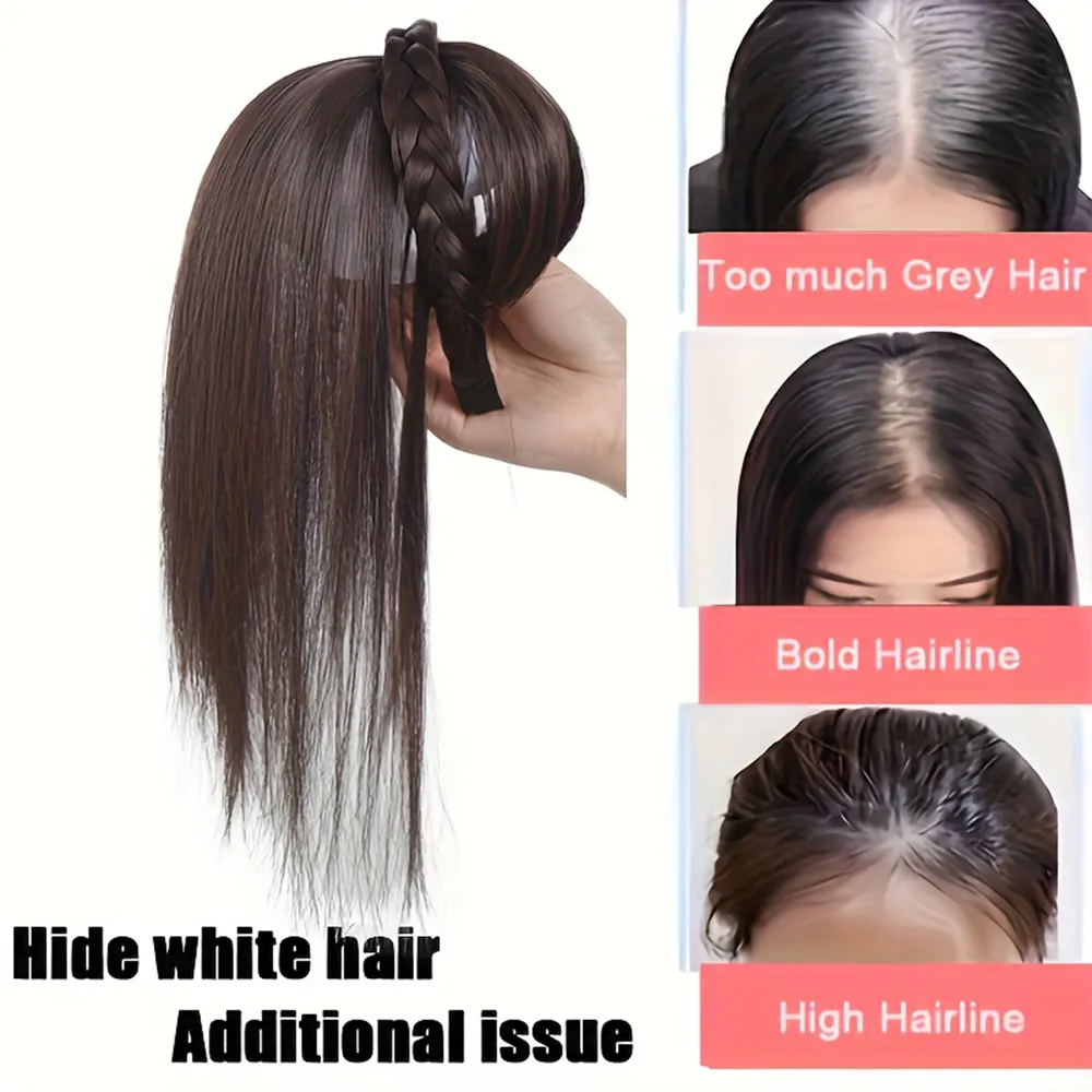Natural Look Synthetic Straight Hair Extensions - Chic Braided Headband with Clip-In Hair Topper & Bangs for Women