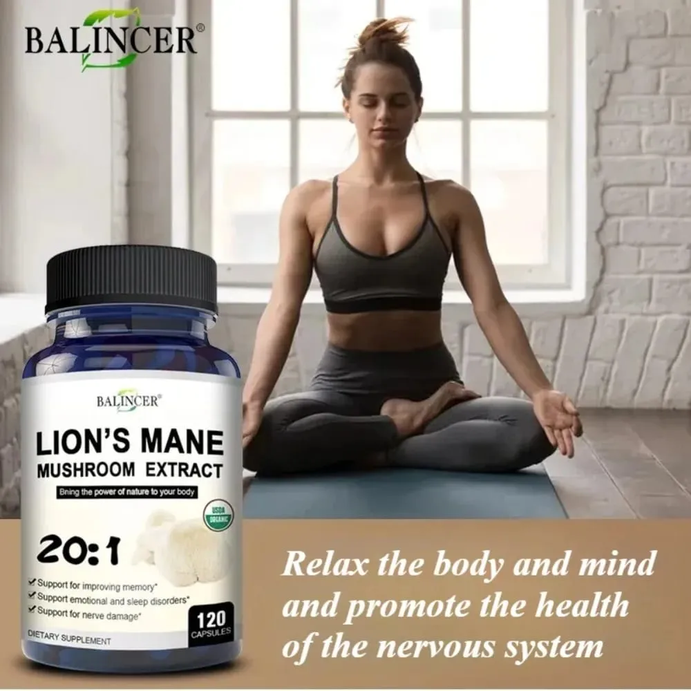 Lion's Mane Mushroom Capsules - Strengthens The Brain Memory and Cognition Improves Mood and Sleep Quality Supplements
