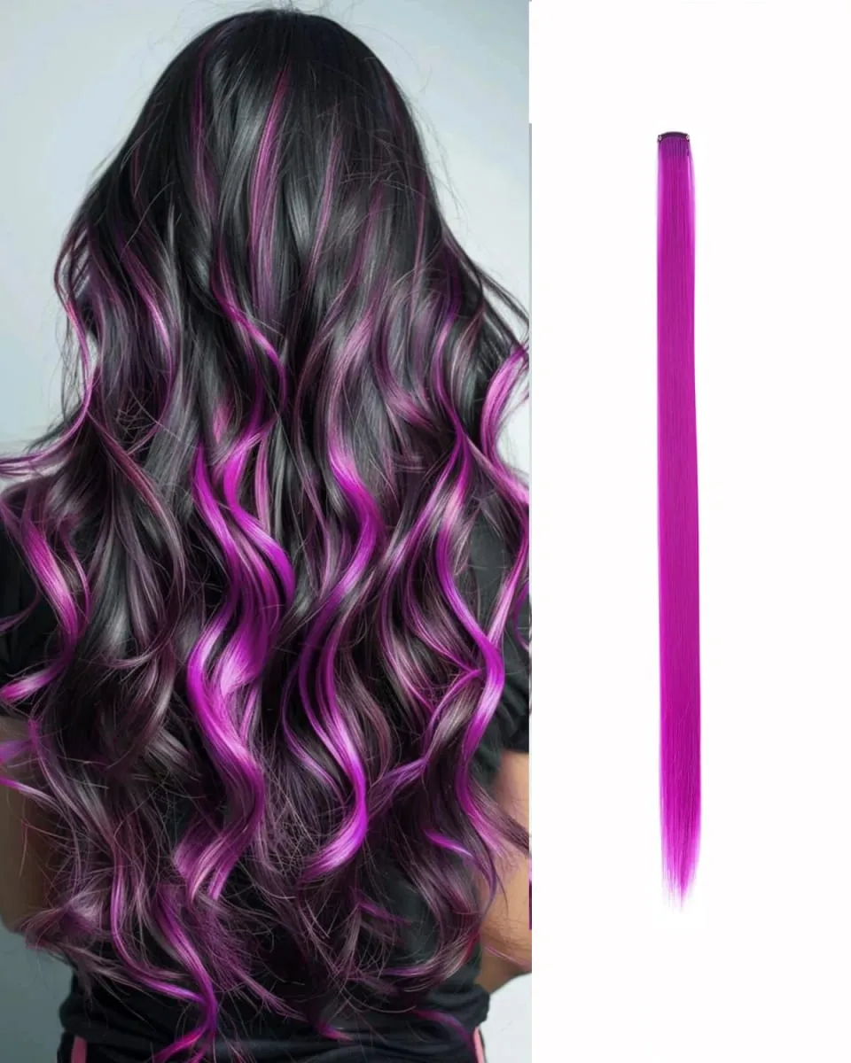 Synthetic 1-6pc Colored Hair Extensions Clip in Colorful Hair Extensions Rainbow Hair Extensions for Women Girls Hair Extensions