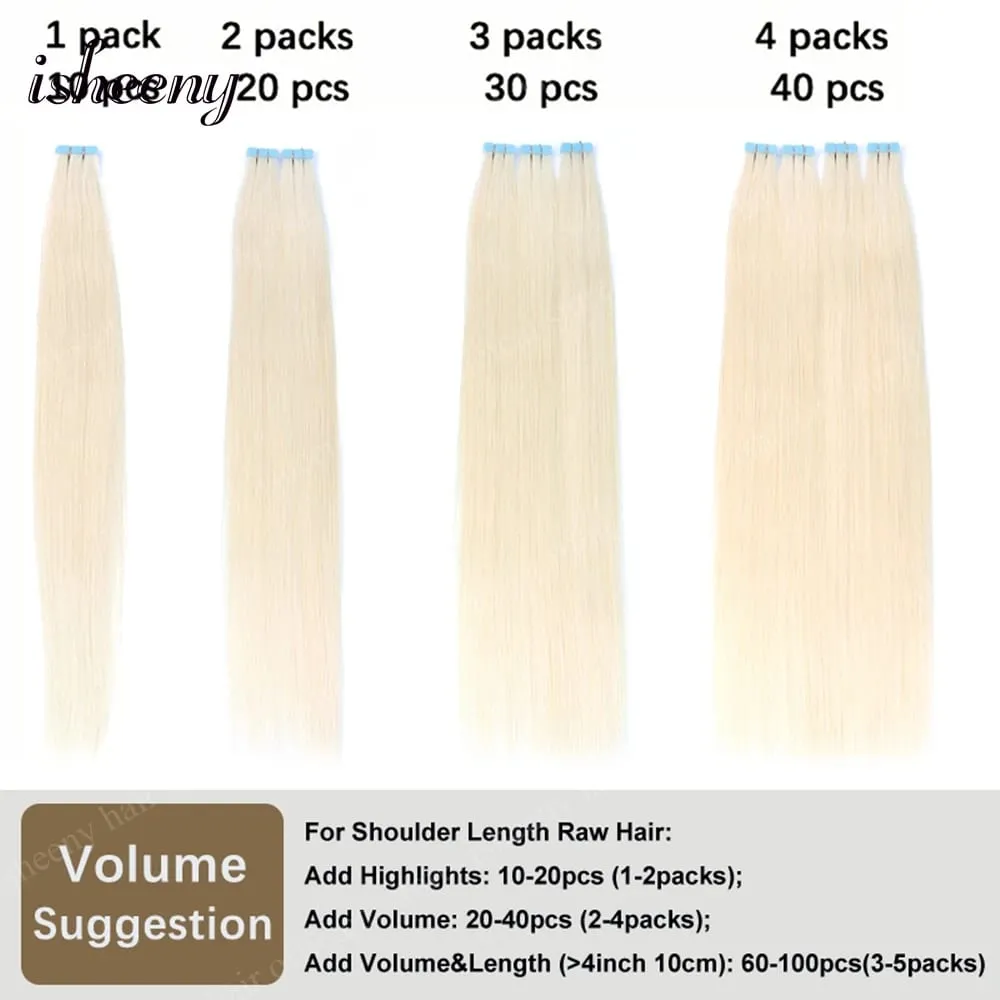 Isheeny Blonde Mini Tape in Human Hair Extensions 12-24 Inches Seamless Tape Hair On Glue Tape Tabs 10pcs/pack — image 5