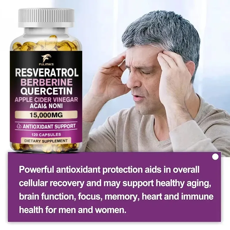 Buy 2 Get 2 Free! Resveratrol Berberine Quercetin Capsules Triple-Action Formula for Blood Sugar Heart Health & Anti-Aging — image 6