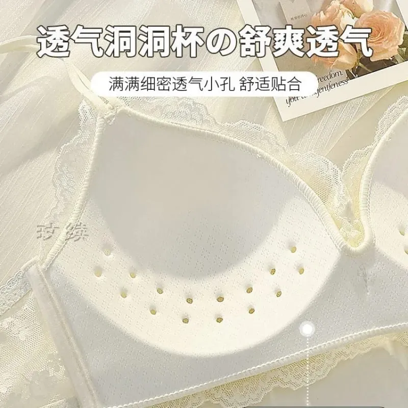 Women's lingerie set for small busts autumn and winter thin style minimizes large busts no underwire supports side breasts