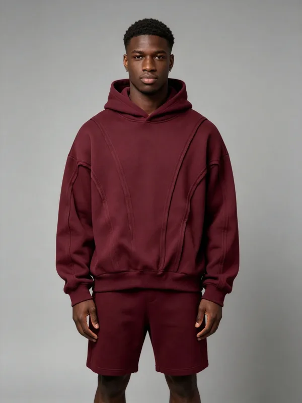 Striped solidcolor mens hooded sweatshirt with fleece forwarmth. Fashionable street casual loosefitting casual sweater with hood