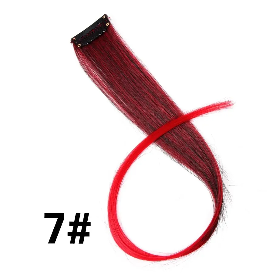 Extensiones de cabello de color liso con Clip para resaltar el cabello de arcoíris, rosa, azul, morado, sintético, con Clips para mujeres y niñas — image 13