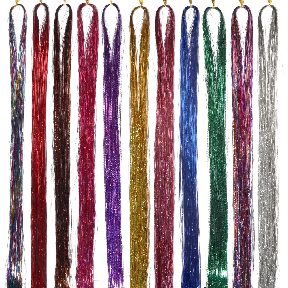 3pcs/pack 120cm Multicolor PET LLaser Hair Tinsel Strands Metallic Hair Extensions for DIY Party Cosplay Hair Decor Accessories — image 6