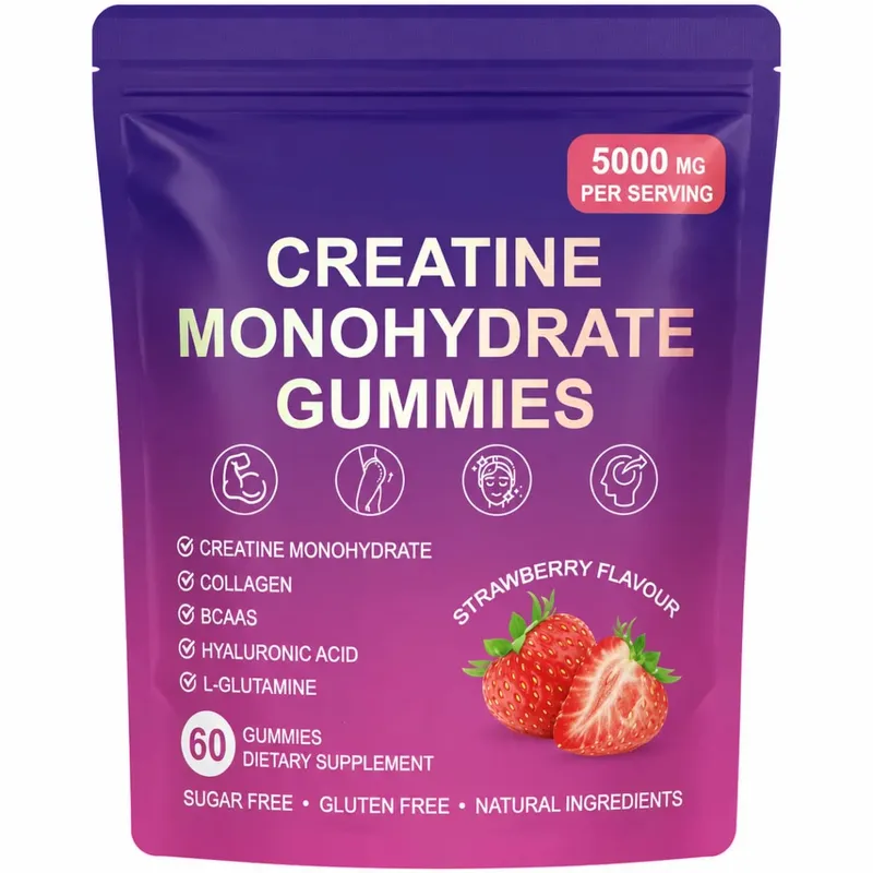 Creatine Gummies with Collagen BCAA Hyaluronic Acid Vitamin D3 Zinc Fitness Supplement for Active Adults Workout Support Sugar