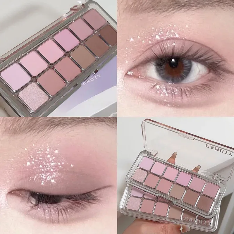 12-Color Low Saturation Matte Eyeshadow Palette Tea Apricot Earth Tones Long Lasting Pearlescent Matte Eye Makeup for Daily Use