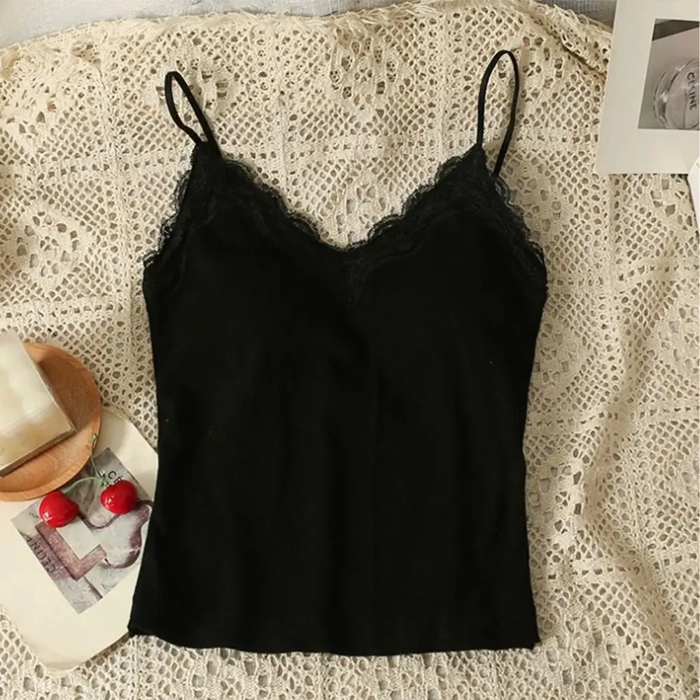 High Quality Fashion Breathable Lace Camisole Strap Bra Solid Color Summer Top Sexy Style Wire-Free Crop Top