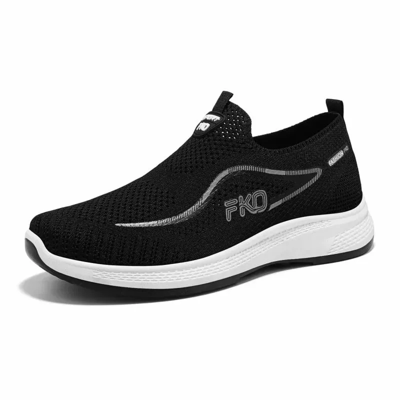 Men Slip‑on Flying Knit Sneakers Breathable Mesh Upper Lightweight Thick Sole Non‑slip Walking Casual Sports Shoes