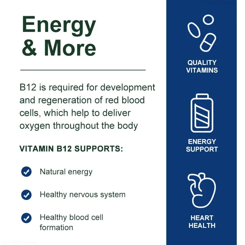 Vitamin B12 Capsules Support Cellular Anemia Energy Production Combat Fatigue Mental Health Mood Stability Maintain Nervous