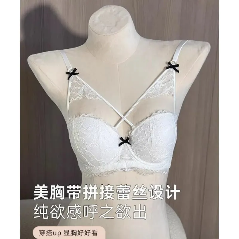 Japanese Anime Lingerie Set No Underwire - Summer Bralette Small Breasts Sexy Push Up Lace Bra Comfort Wireless Gather MOYISU — image 7